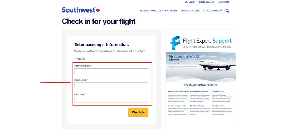 Southwest Airlines Online Check-In