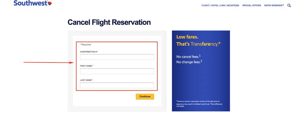southwest airlines cancellation policy online